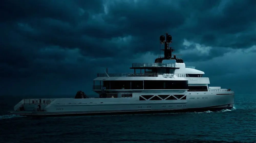 The superyacht Wanderlust under stormy skies
