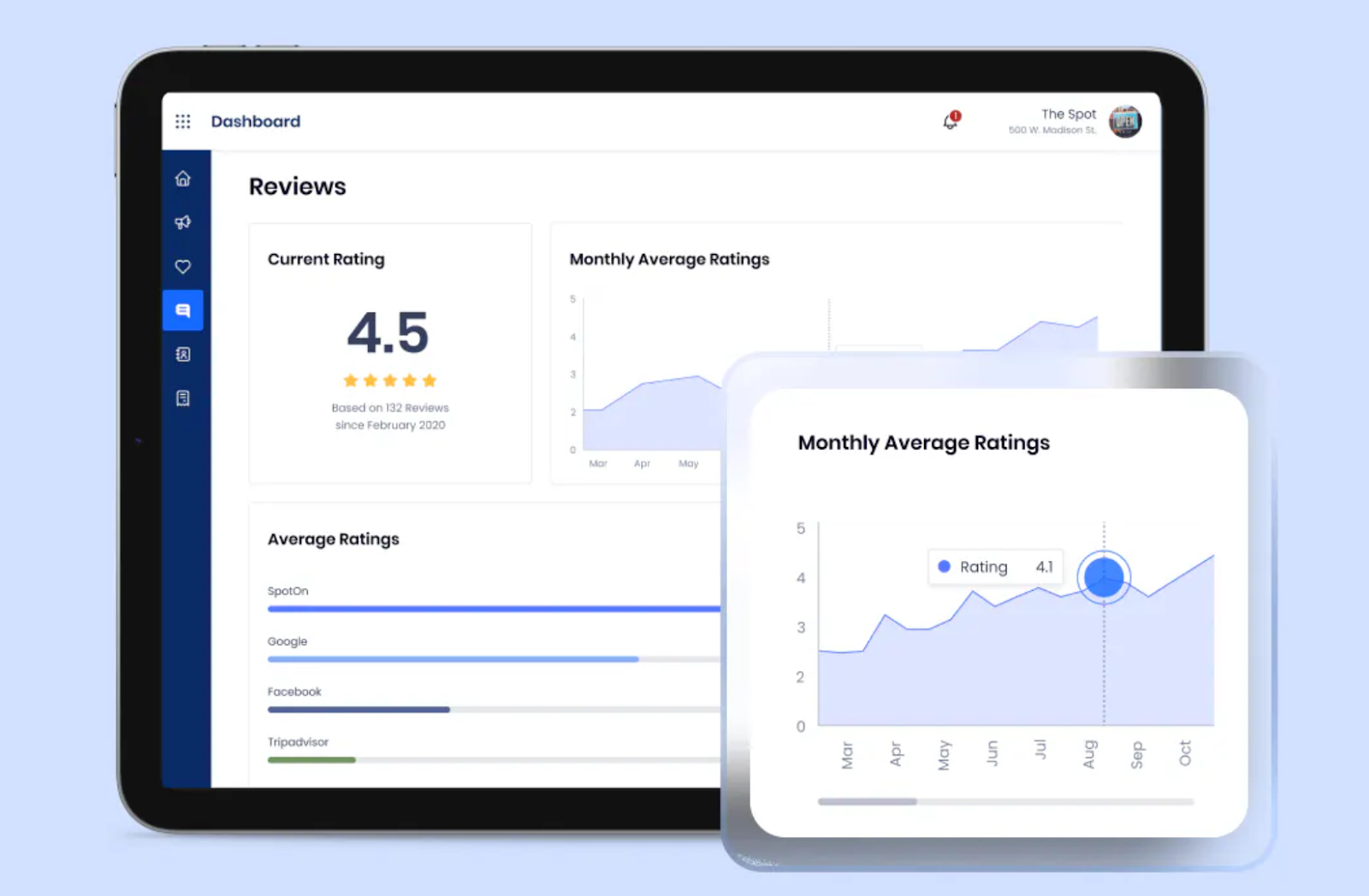 Spoton Review Management software on a tablet.