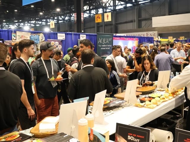 People surrounding booths at the Emerging Brands Pavilion