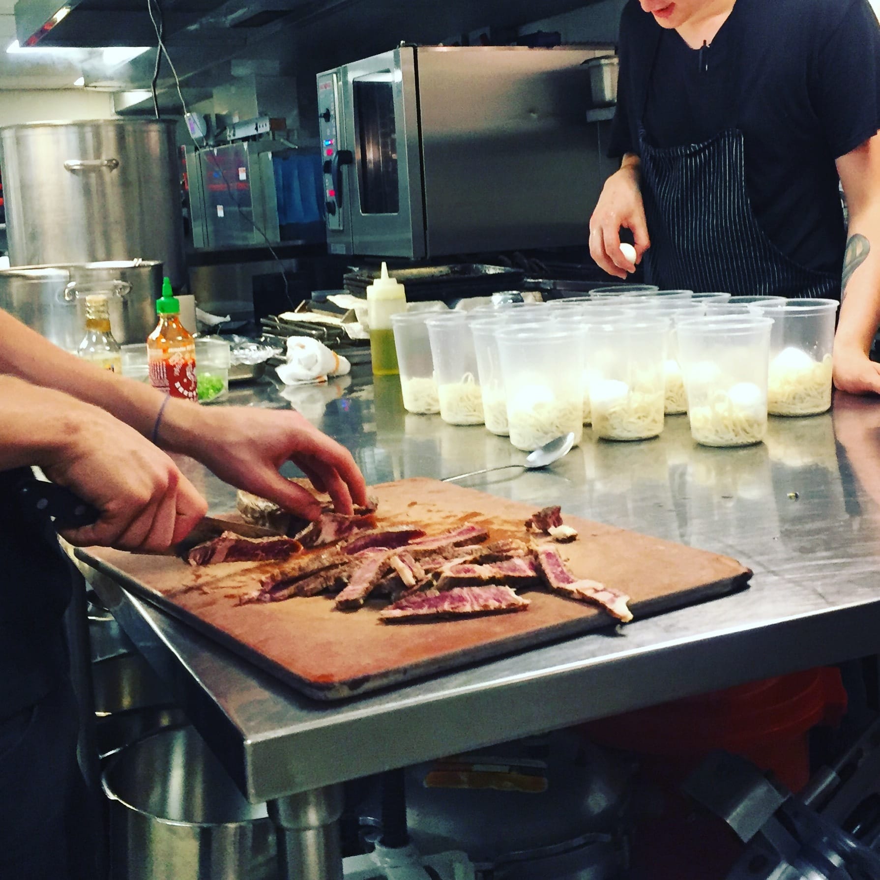 Chef prepares family meal for restaurant