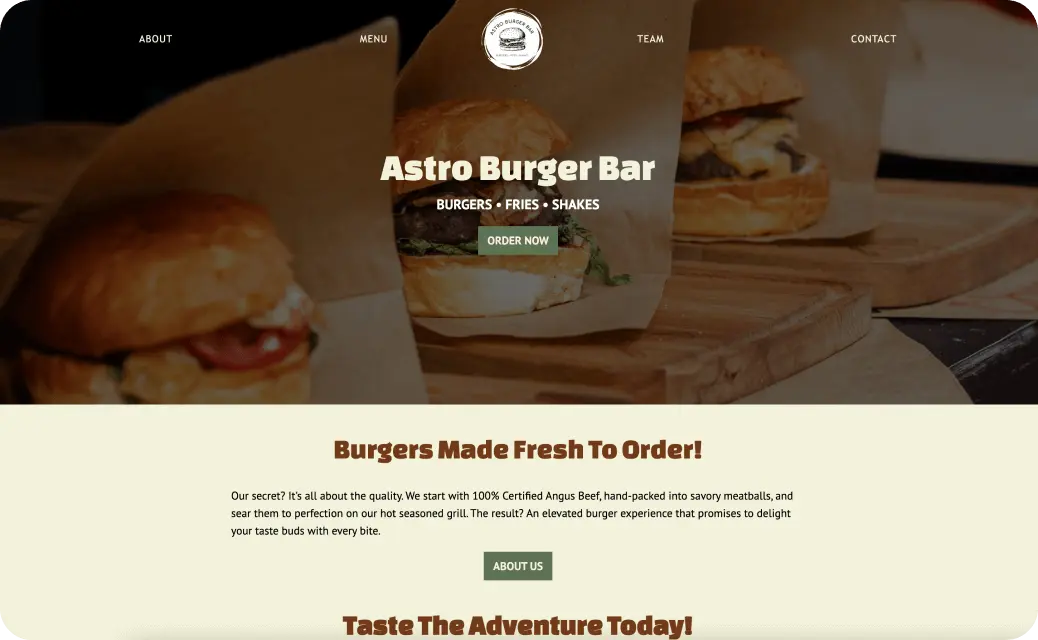 A restaurant website with a button that says "Order Now"
