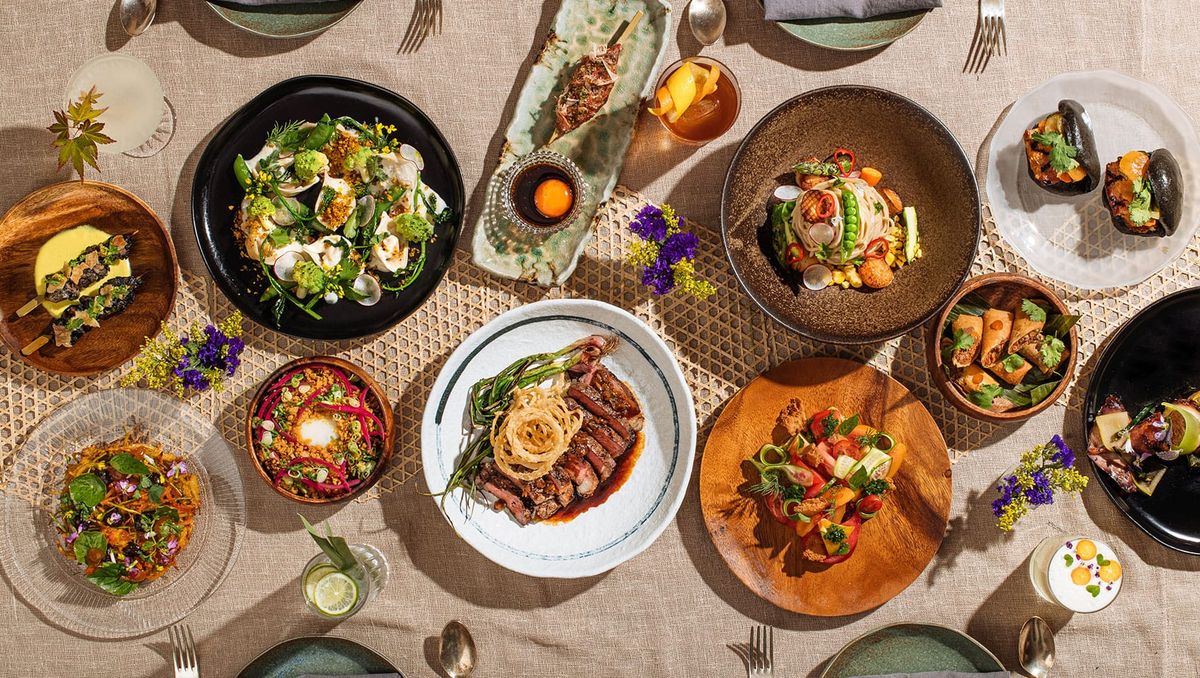 A selection of Filipino cuisine, exquisitely plated on a table
