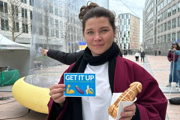 Giant condom erected in front of Parlaiment highlights lack of male contraceptive options