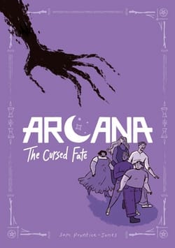 Purple cover. A black hand reaches for the 5 main characters.