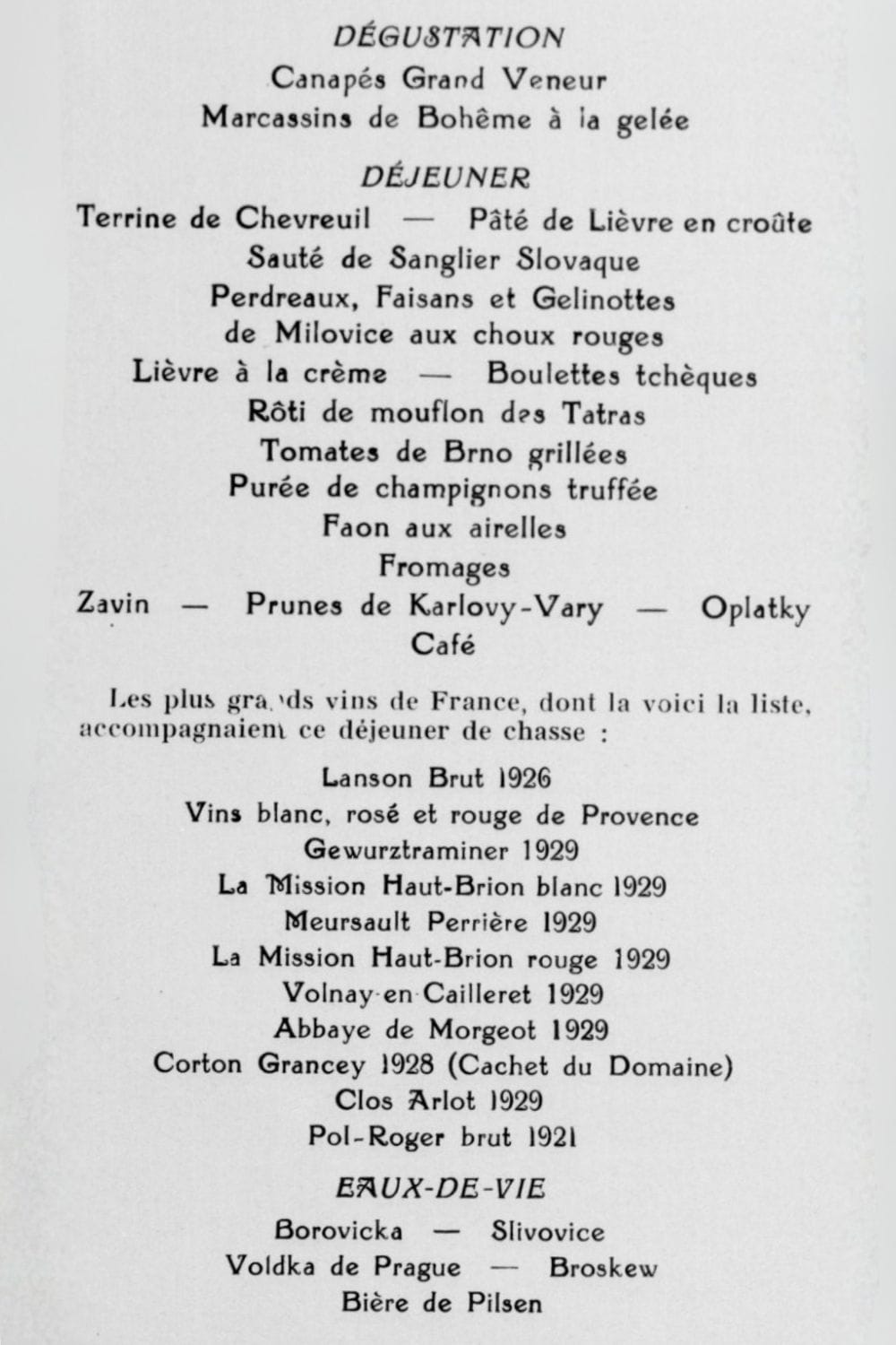 Menu du déjeuner "tout en gibier"