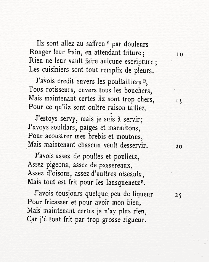 Extrait du poème - Le Monde qui n'a plus que frire, Recueil de poésies françoises des XVème et XVIème siècles de Anatole de Montaiglon et James de Rothschild, tome XII