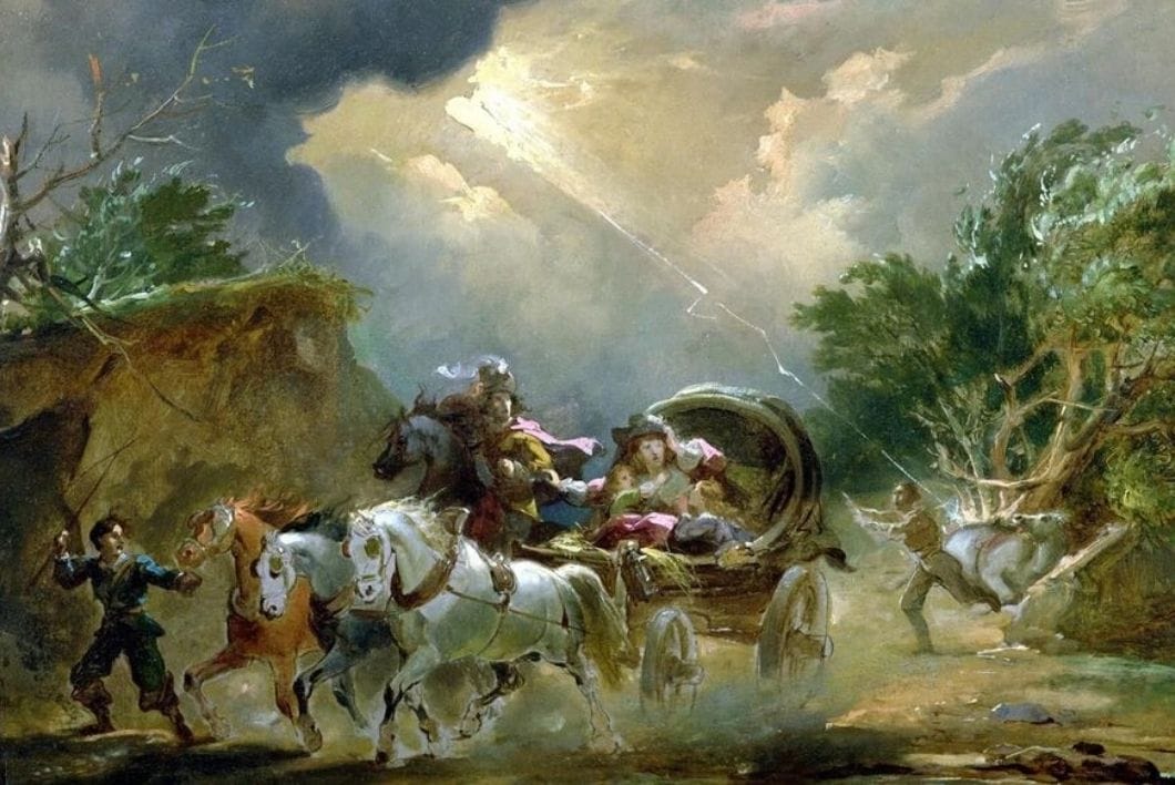 Coche dans un orage, Philippe-Jacques de Loutherbourg, ≃ 1790