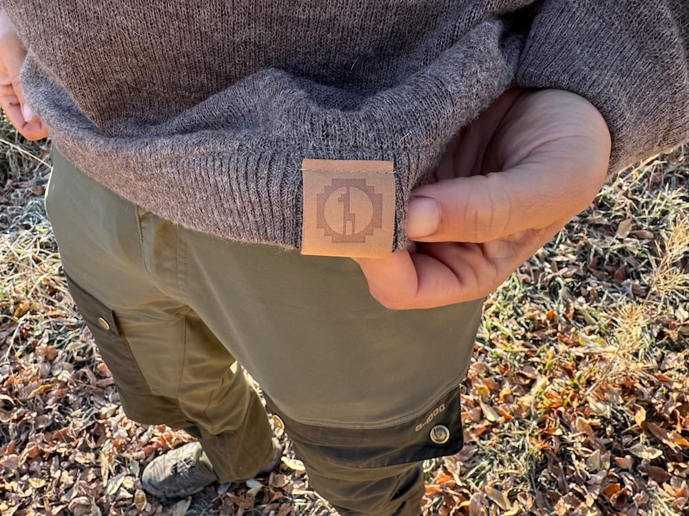leather detail on paka mountain crew