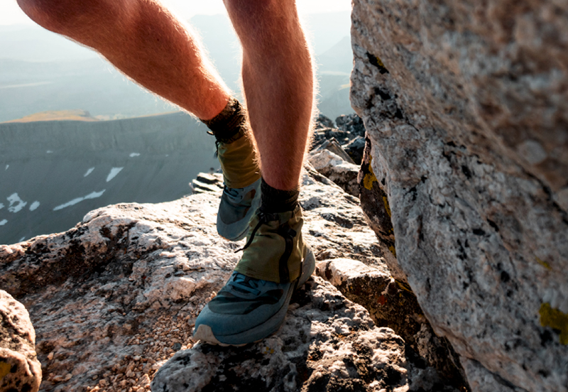 lightweight gaiters being used in the southwest on a hike
