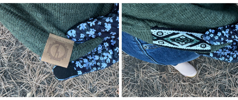 detailing on the hoodie by paka. a small leather patch and a beautiful woven patch