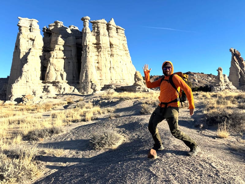 a hiker wears a squak mountain grid fleece hoodie in february 2025
