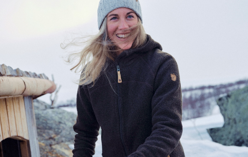 a woman wears sale fjallraven clothing on an adventure