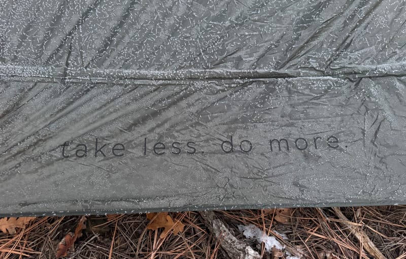 take less do more motto printed on The One Tent By Gossamer Gear