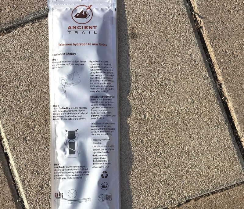 The Hydration Bladder Dryer by BōnDry instructions for use on hiking hydration bladders