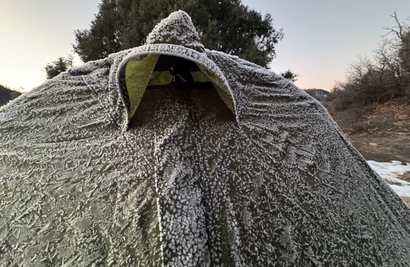Lunar Duo Backpacking Tent By Six Moon Designs venting while pitched in freezing weather