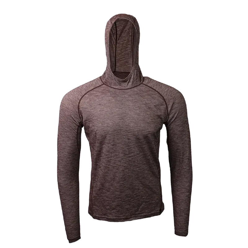 Flat lay of the Outdoor Vitals Tern Ultralight Hoodie in a muted rose color, showing its minimalist, no-frills design.