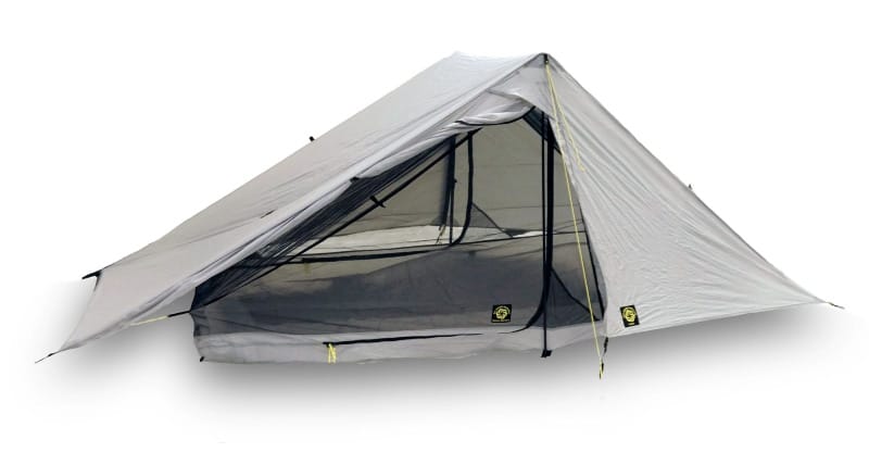 Product view of the Six Moon Designs Haven Tent showing the two-person setup with mesh interior and tarp outer layer.