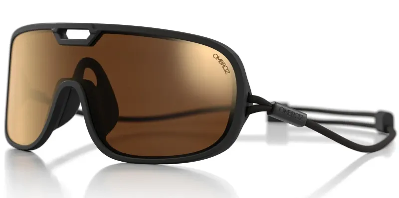  Studio photo of Ombraz Refugio sunglasses with brown lenses and a unique cord strap.