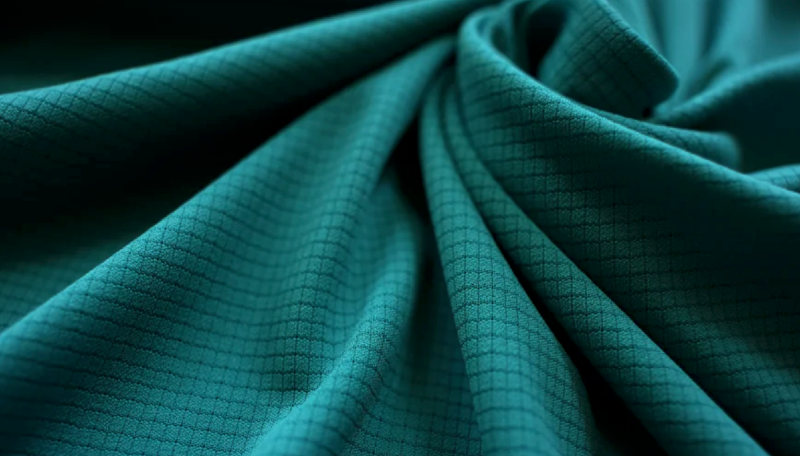 Close-up of HIMALI Eclipse Sun Hoodie fabric texture showing breathable, wicking grid-pattern material.