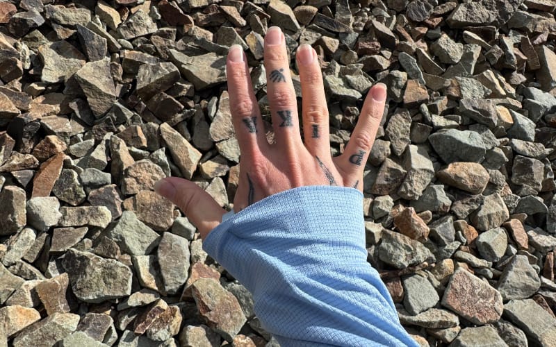 HIMALI Eclipse Sun Hoodie sleeve design showing hand protection with lightweight UPF fabric.