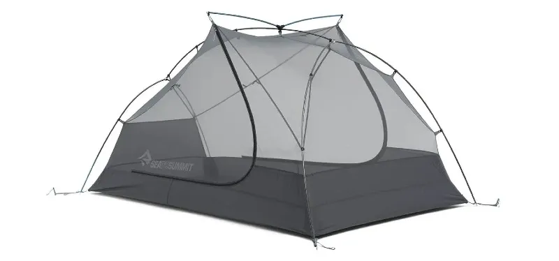 Interior view of the Sea to Summit Telos Ultralight Tent highlighting vertical walls, mesh panels, and generous headroom for backpackers.