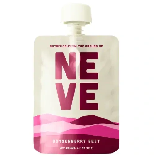 Single Neve Foods Boysenberry Beet smoothie pouch shown upright with branding visible.