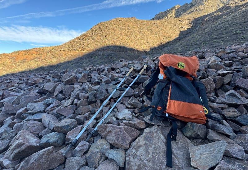 the wyeast pack by six moon designs on talus in the southwest in 2026 with trekking poles