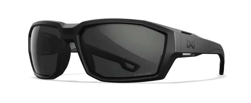 Black Wiley X Alpine hiking sunglasses with large protective lenses and wraparound frame on a white background.