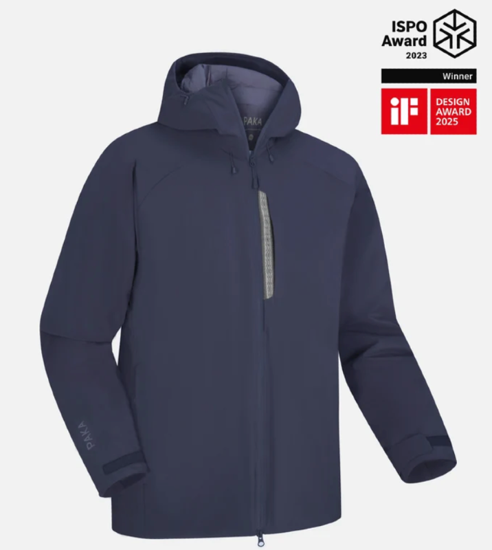 PAKA Apu Parka insulated hiking jacket with hood, featuring PAKAFILL alpaca fiber insulation.
