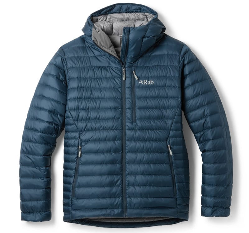Rab Microlight Alpine Down Jacket with hood, our pick for the best winter hiking jacket of 2026.