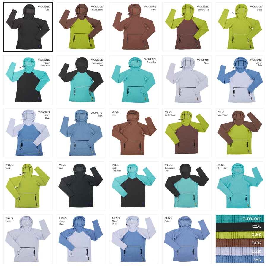 Men’s and women’s Melanzana Micro Grid Hoodie V2 fleece hoodies shown in multiple color combinations.