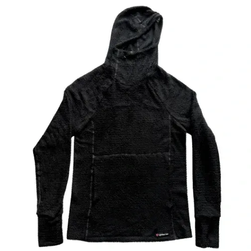 Black LightHeart Gear Alpha Direct 90 Hoodie made with lightweight Polartec Alpha Direct fleece.