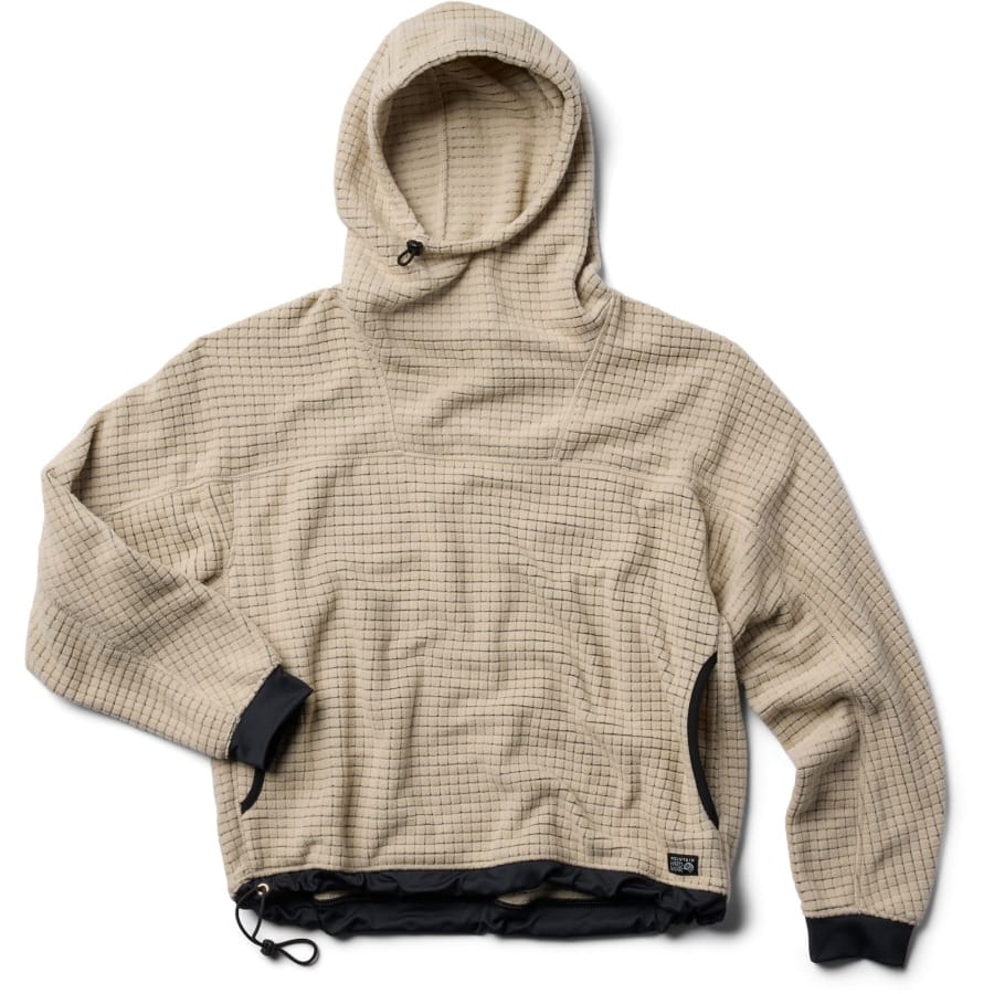 Beige Mountain Hardwear Summit Grid Big Grid Hoody with grid fleece fabric, hood and hand pockets.