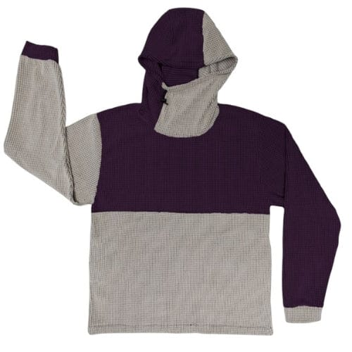 Purple and gray Sambob Microgrid Hoodie with contrasting grid fleece panels and adjustable hood.