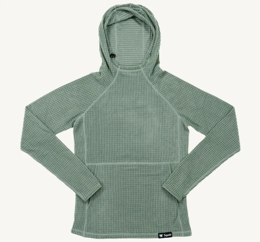 Light green Squak Mountain Squak Fleece grid hoodie with hood and large front pocket.