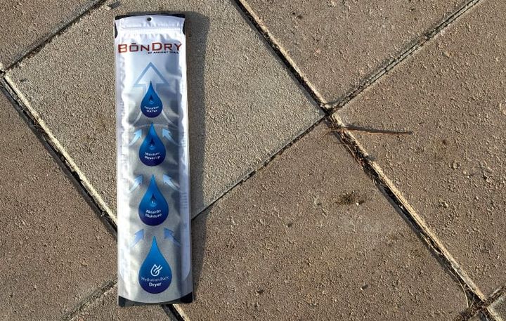 BōnDry Hydration Bladder Dryer By Ancient Trail in packaging with directions on drying a hiking bladder