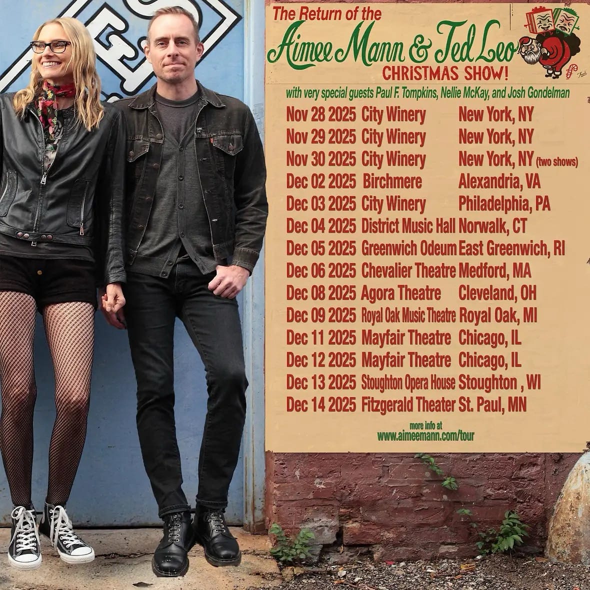 Aimee and Ted Christmas Show tour flyer. Dates listed below in the newsletter. Info at www.aimeemann.com/tour.