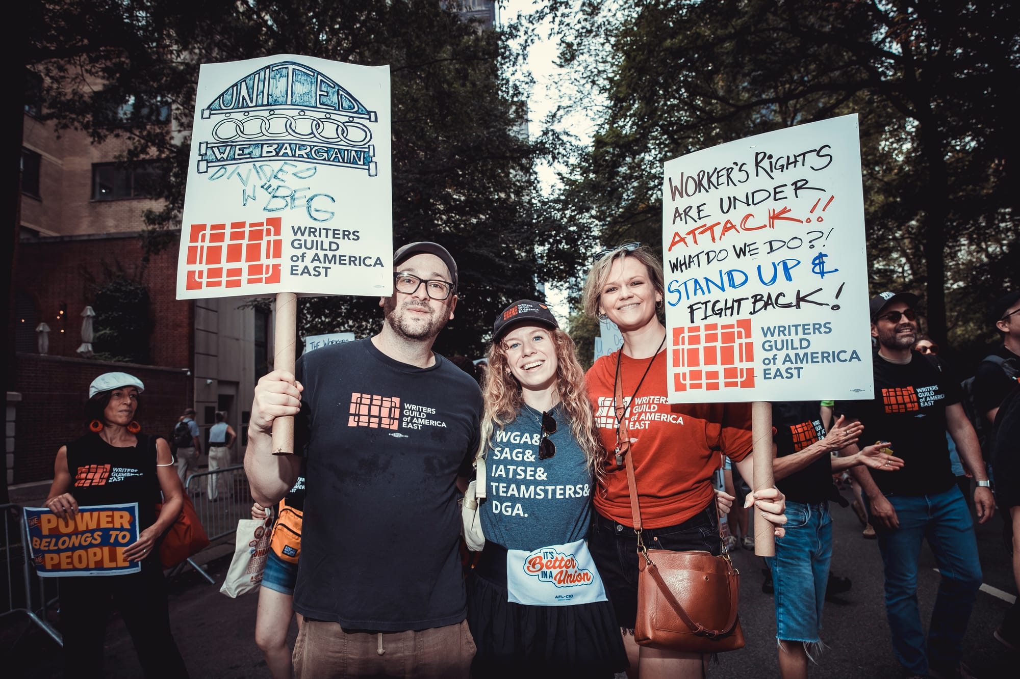 A picture of me and Liz Hynes and Susan Rinkunas marching in the Labor Day Parade!