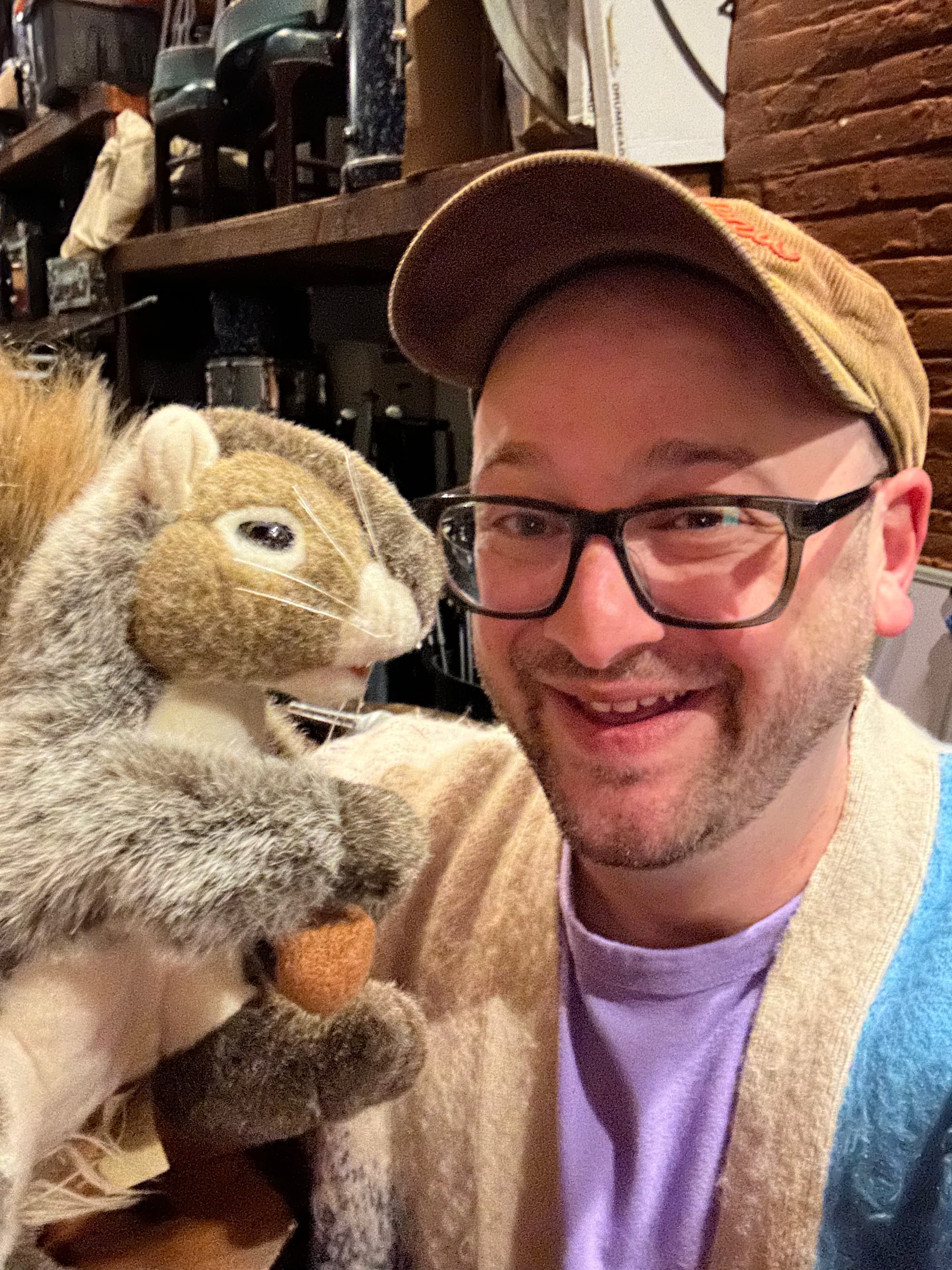 Me with Gary the Squirrel backstage at the Bell House.