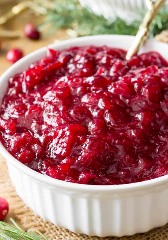 A dish of cranberry sauce, but not the kind you want. The bumpy kind.