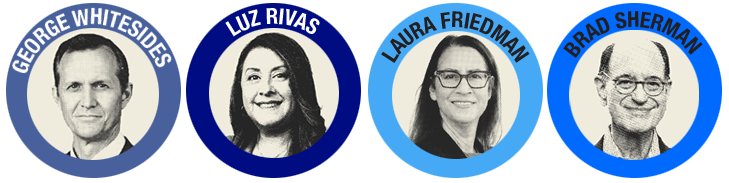 George Whitesides, Luz Rivas, Laura Friedman, Brad Sherman buttons