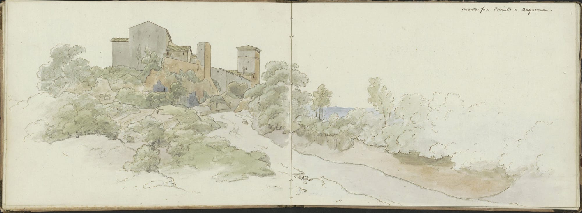 Watercolour sketch by Abraham Teerlink of the landscape between Orvieto and Bagnoregio, nineteenth century