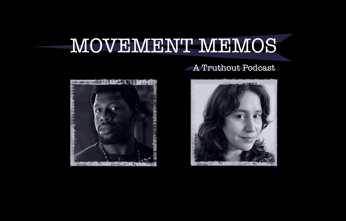 Photos of Kelly Hayes and Olúfẹ́mi O. Táíwò beneath the Movement Memos podcast logo.