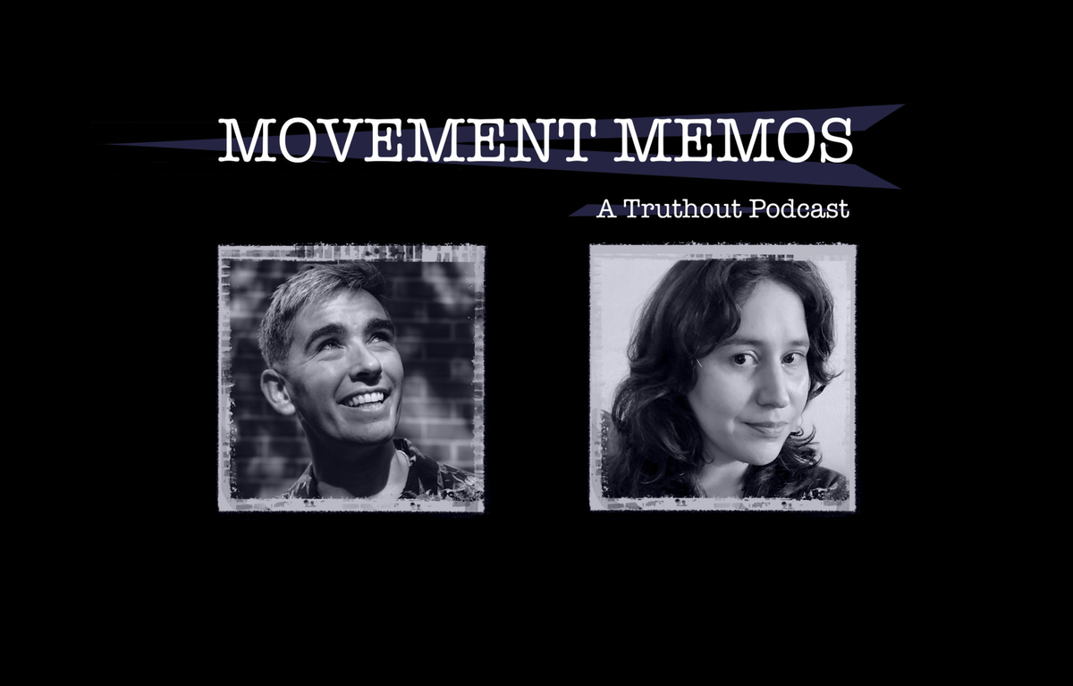 Photos of Kelly Hayes and Lewis Raven Wallace beneath the Movement Memos podcast logo.