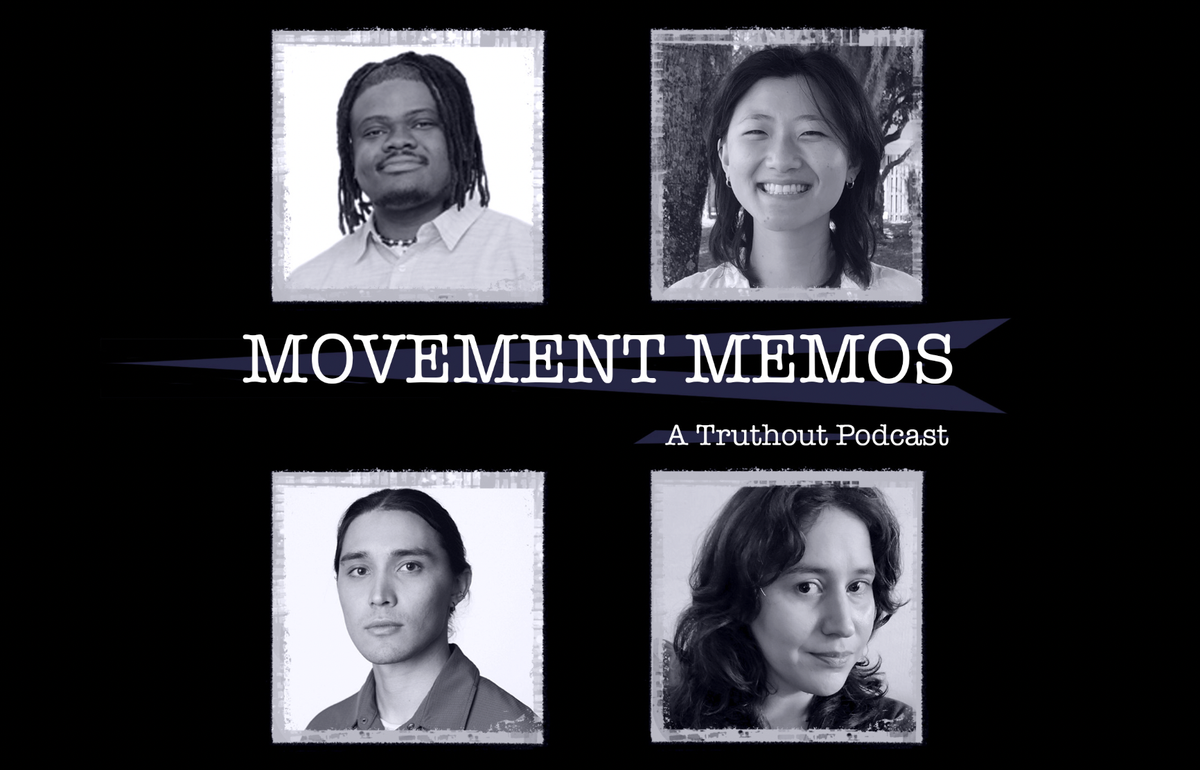 Photos of Kelly Hayes, Keyante Aytch, Alice Liu, and Brandon Bunt beneath the Movement Memos podcast logo.
