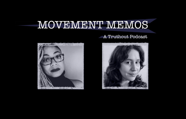 Photos of Kelly Hayes and Che Johnson-Long beneath the Movement Memos podcast logo.
