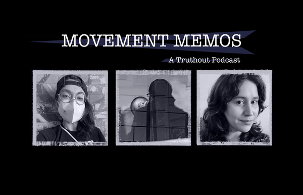 Photos of Kelly Hayes, Mariame Kaba and Red Schulte beneath the Movement Memos podcast logo.