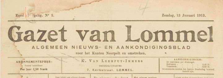 Tweede nummer 'Gazet van Lommel' - 13 januari 1913
