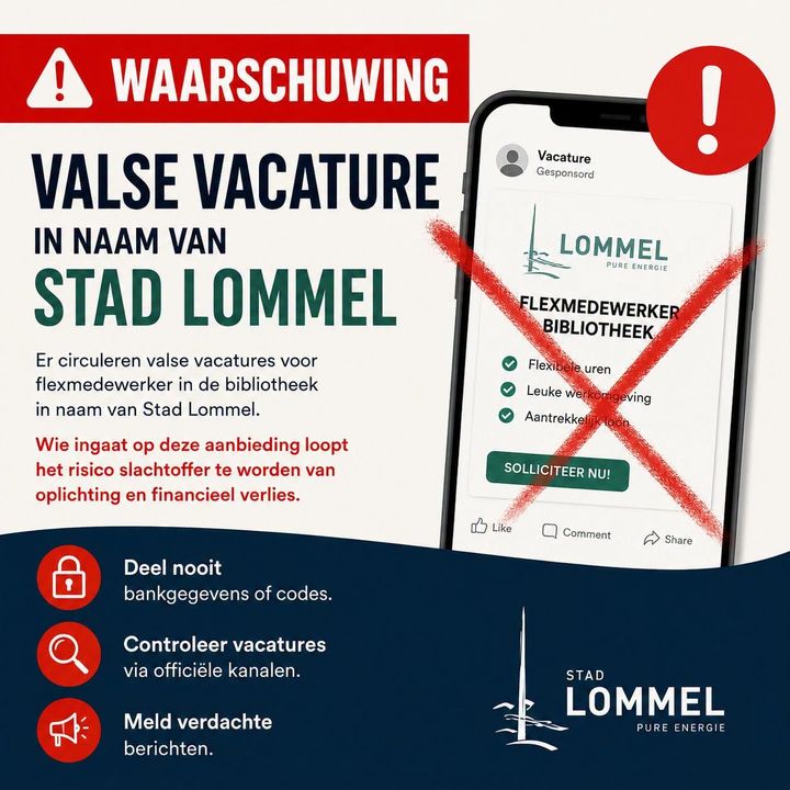 Waarschuwing: valse vacature in naam van Stad Lommel