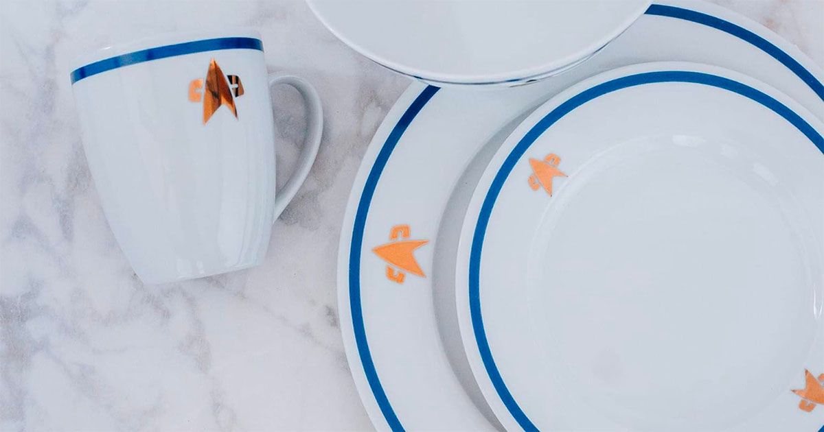 An image show some of the pieces with the Star Trek logo and a blue ring.